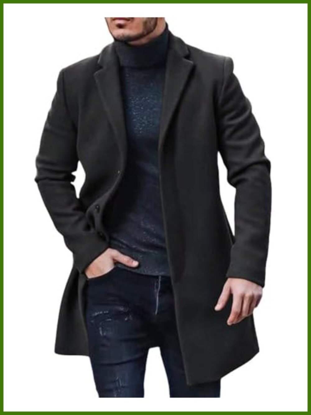 Men's Slim Fit Mid Length Trench Coat Pea Coat Winter Overcoat Cotton Blend